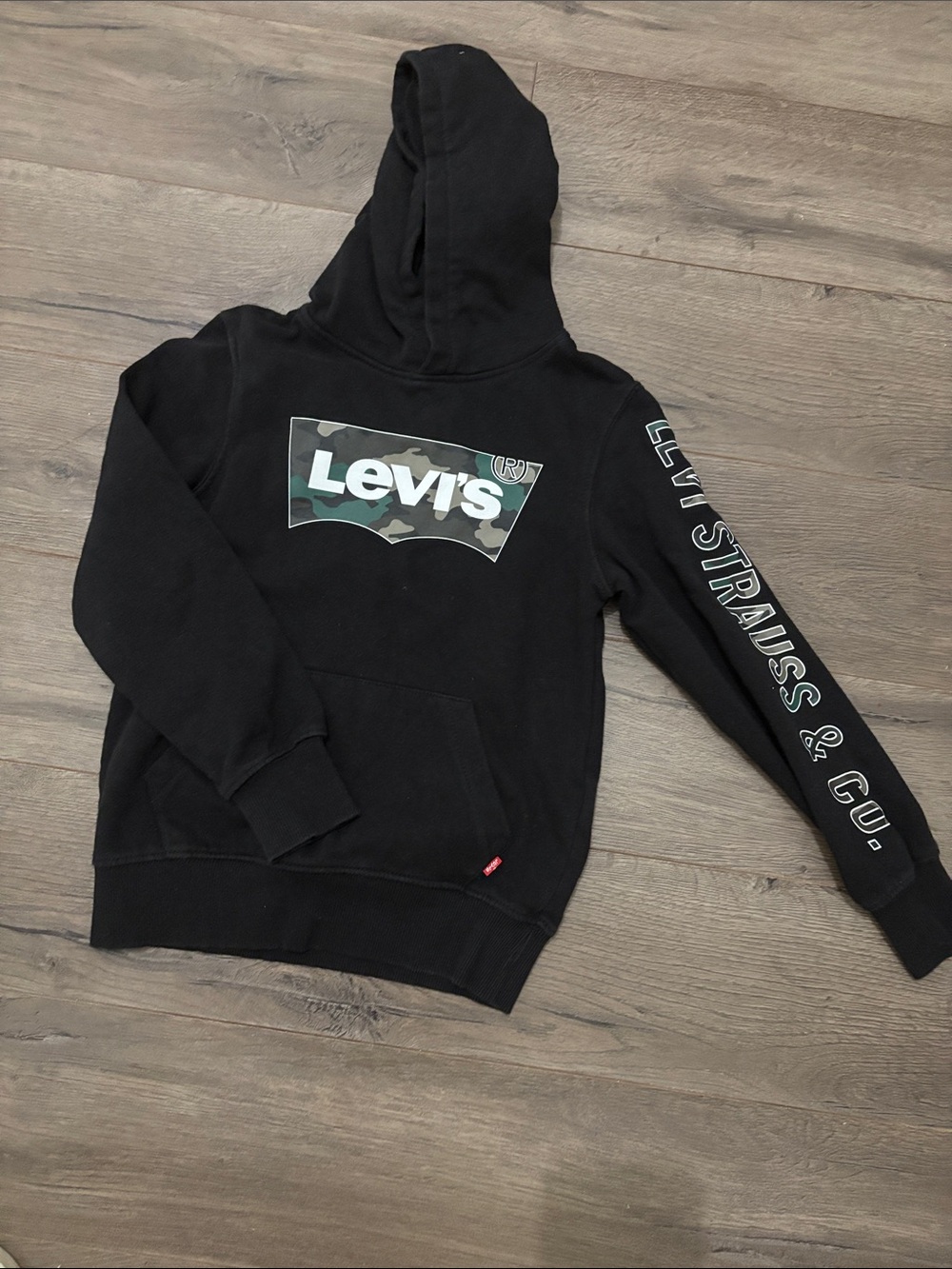 Levi's Black Hoodie with Green Camo Logo